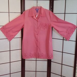Suzanne Somers Pink Floral Embroidered Top